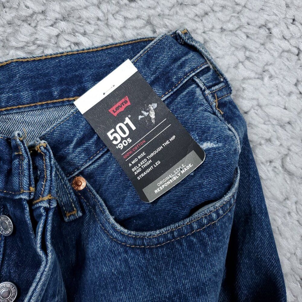 Levi's Premium 501 '90s Straight Baggy Jeans Blue Women's Size 26 x 32 Y2K Loose - Picture 4 of 10